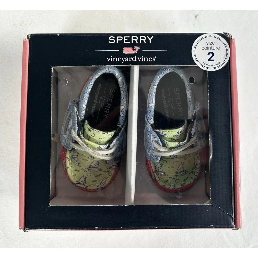 NIB Sperry Vineyard Vines Crib JR VV Girls Patchwork Size 2 M Infant Shoes